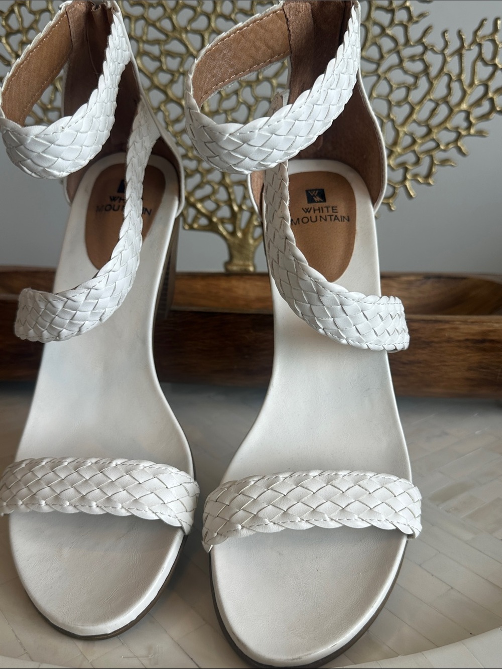 White Mountain Womens White Braided Strap Heels